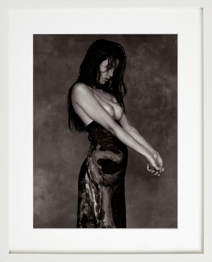 Monica Gripman - semi nude of the Model in a skirt, fine art photography, 1988 - Black Nude Photograph by Albert Watson