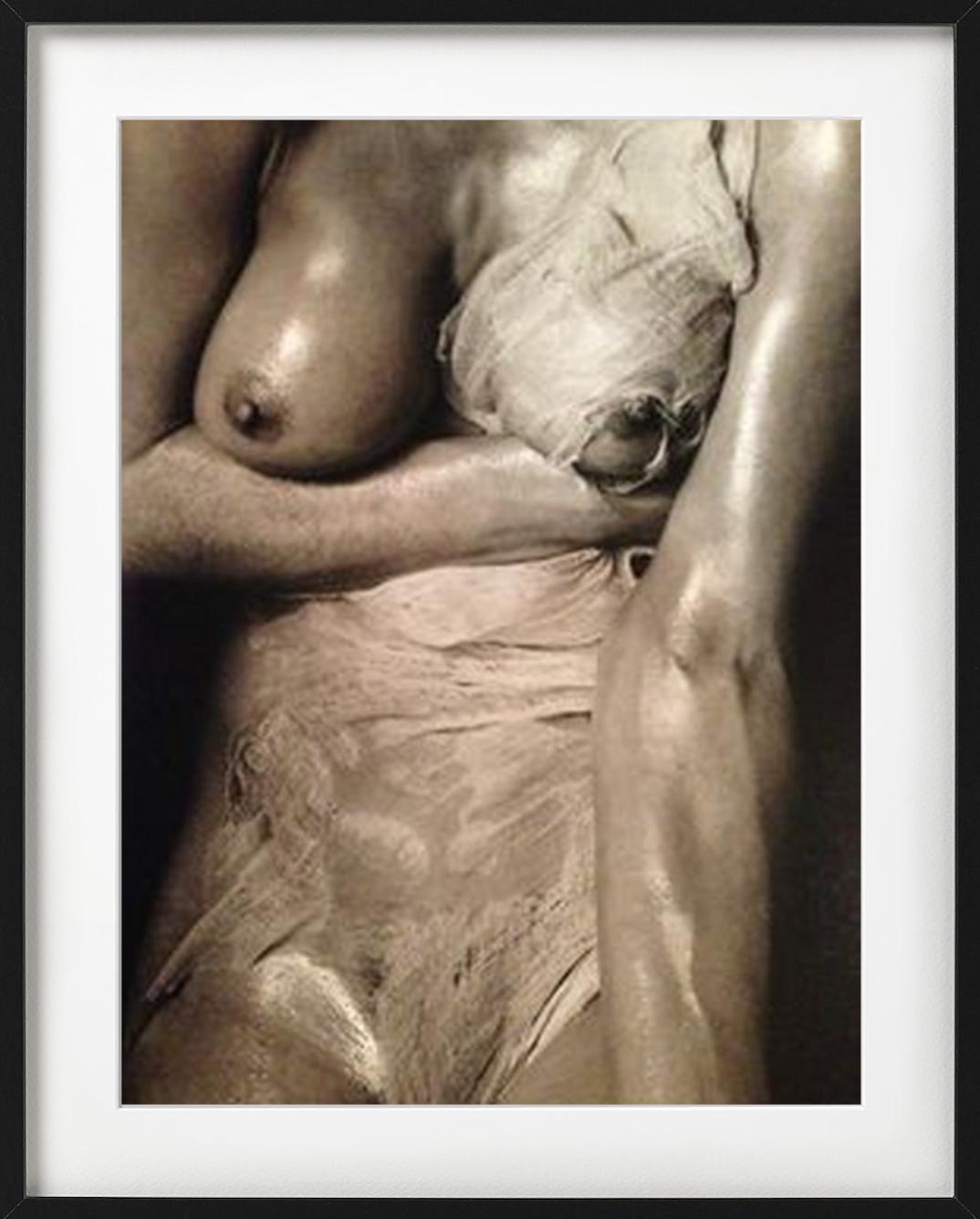 Rachel Williams - nude torso covered in ripped fabric, fine art photography 1995 - Photograph by Albert Watson