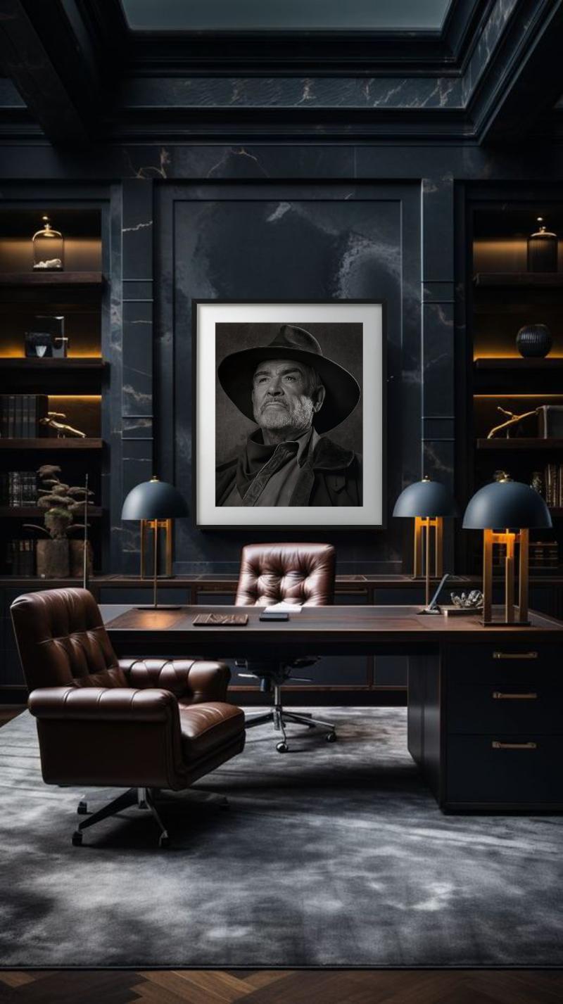 Sean Connery, Prague - portrait with cowboy hat, fine art photography, 2002 - Gray Black and White Photograph by Albert Watson