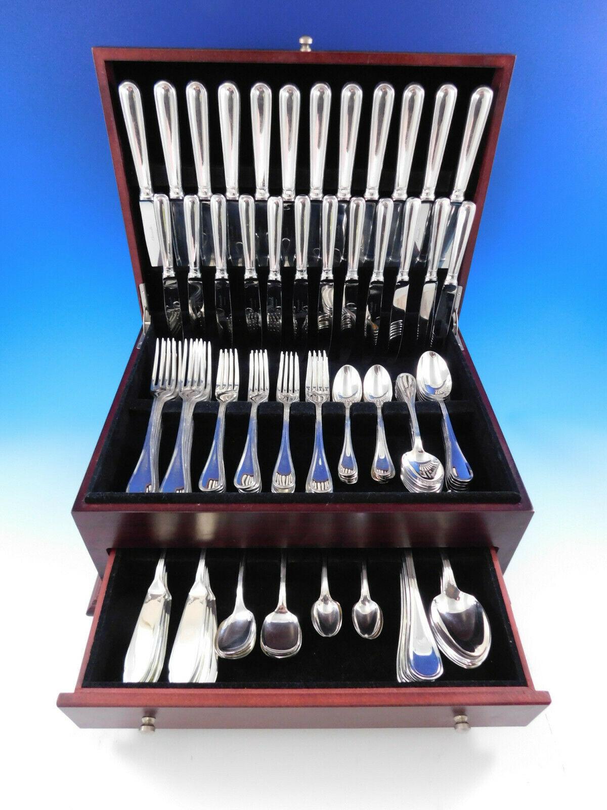 Monumental dinner size Albi by Christofle France silverplated flatware set - 132 pieces. This set includes:

12 dinner size knives, 9 3/4