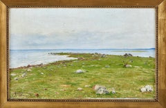 Swedish Summer Day at a Small Cape Along the Coast, Signed Oil on Canvas, 1892
