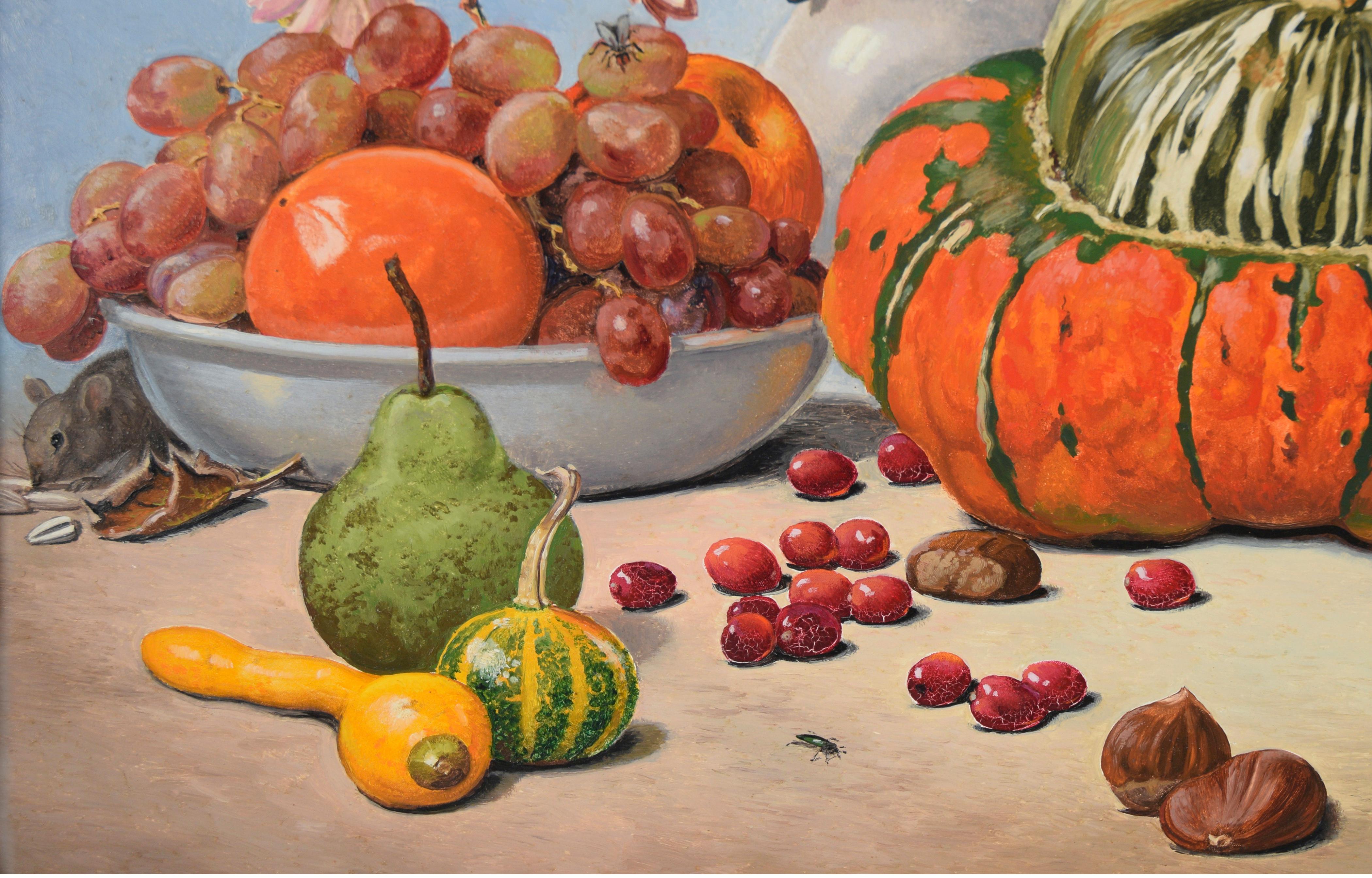 Autumn Gift - Seasonal Harvest Still Life with Flowers For Sale 2