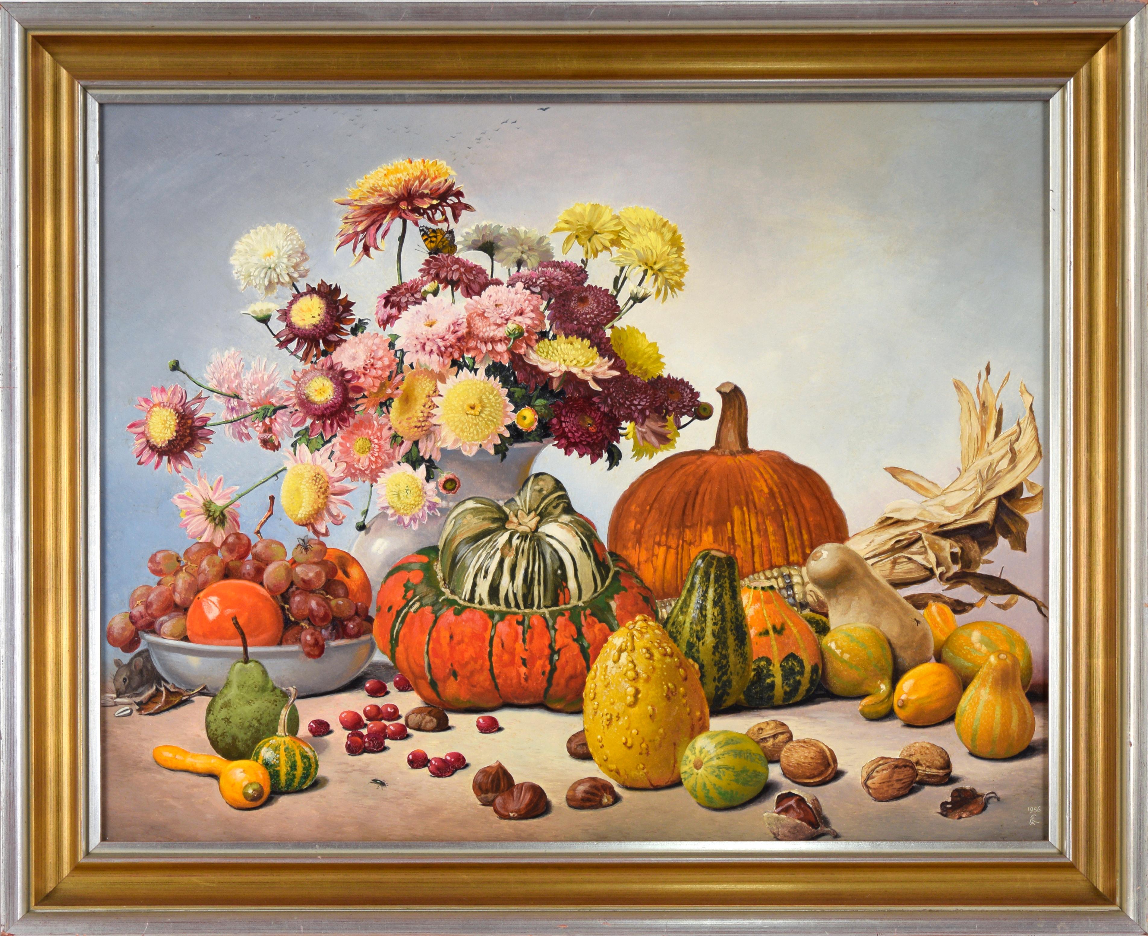 Regalo de otoño - Bodegón de cosecha estacional con flores