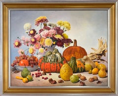 Autumn Gift - Seasonal Harvest Still Life with Flowers