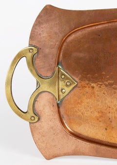 Albin Muller für WMF Jugendstil-Tablett aus Kupfer mit Messinggriff aus Messing