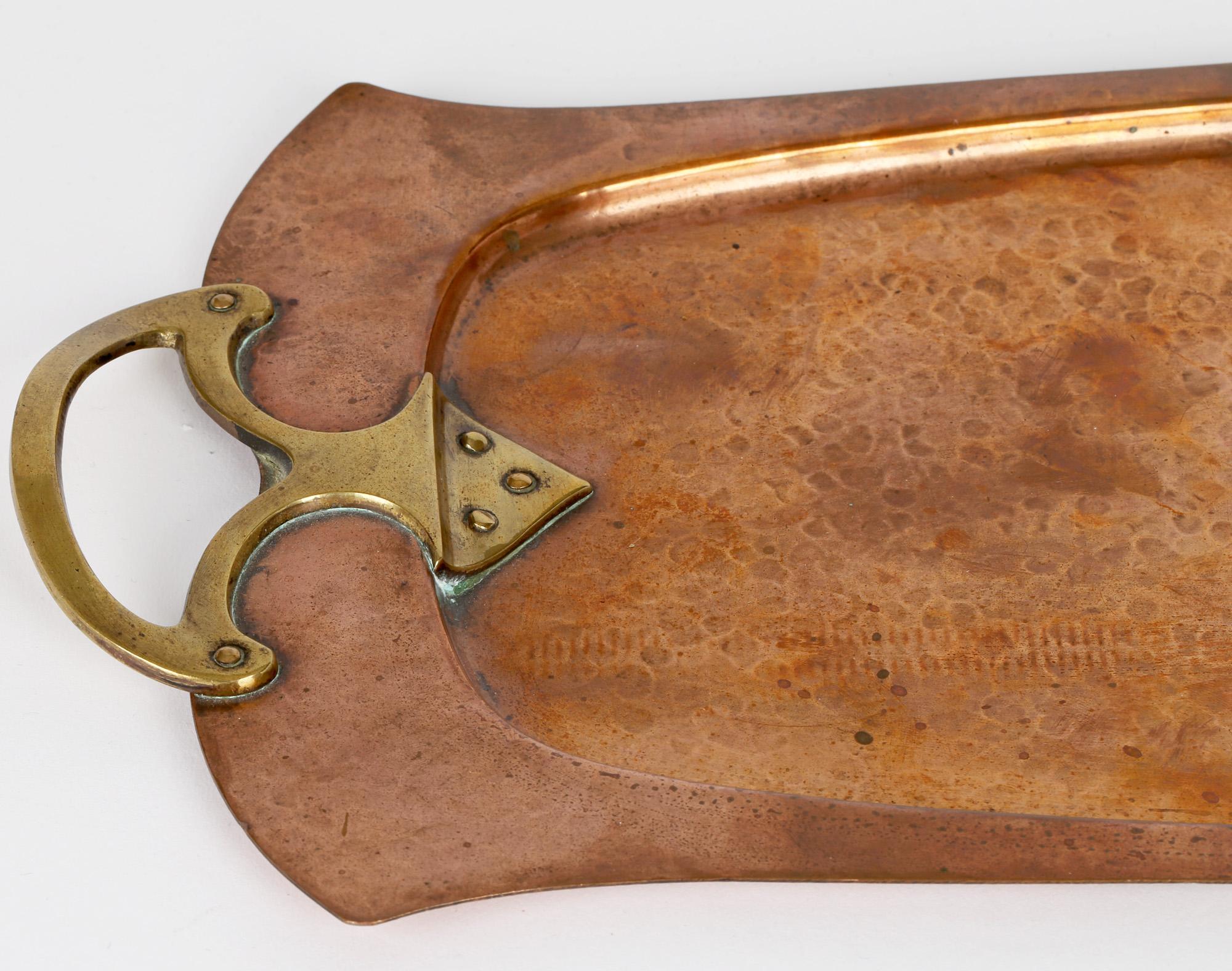 German Albin Muller for WMF Jugendstil Brass Handled Copper Tray