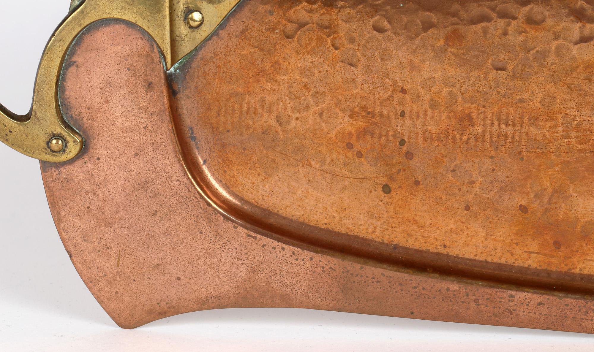 Hammered Albin Muller for WMF Jugendstil Brass Handled Copper Tray