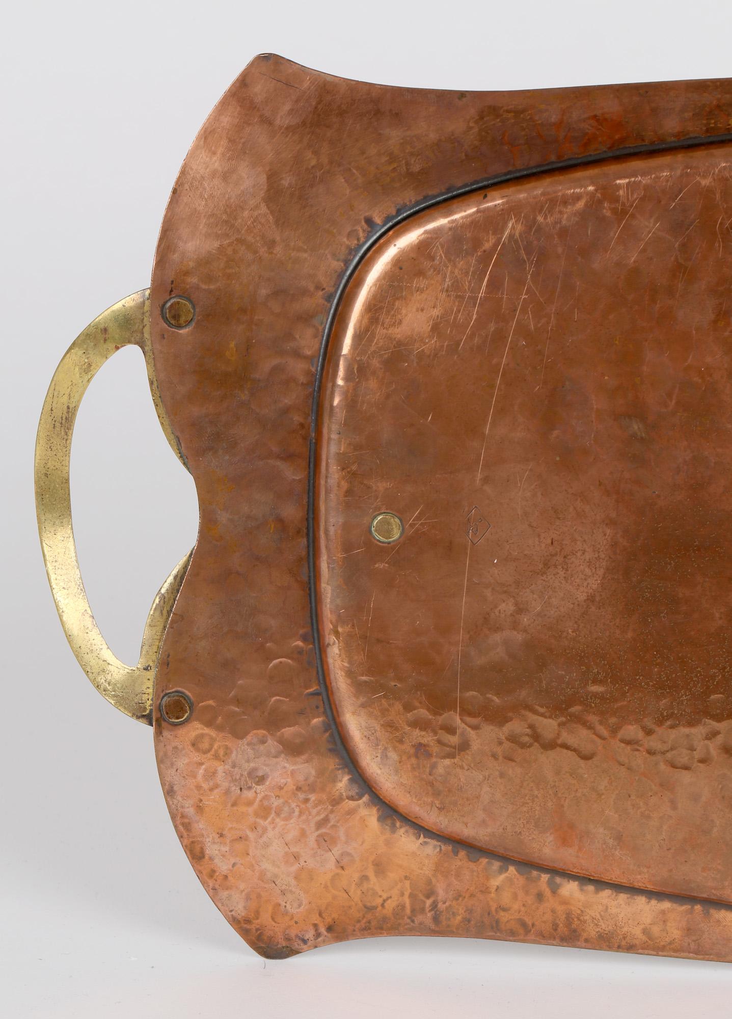 Early 20th Century Albin Muller for WMF Jugendstil Brass Handled Copper Tray