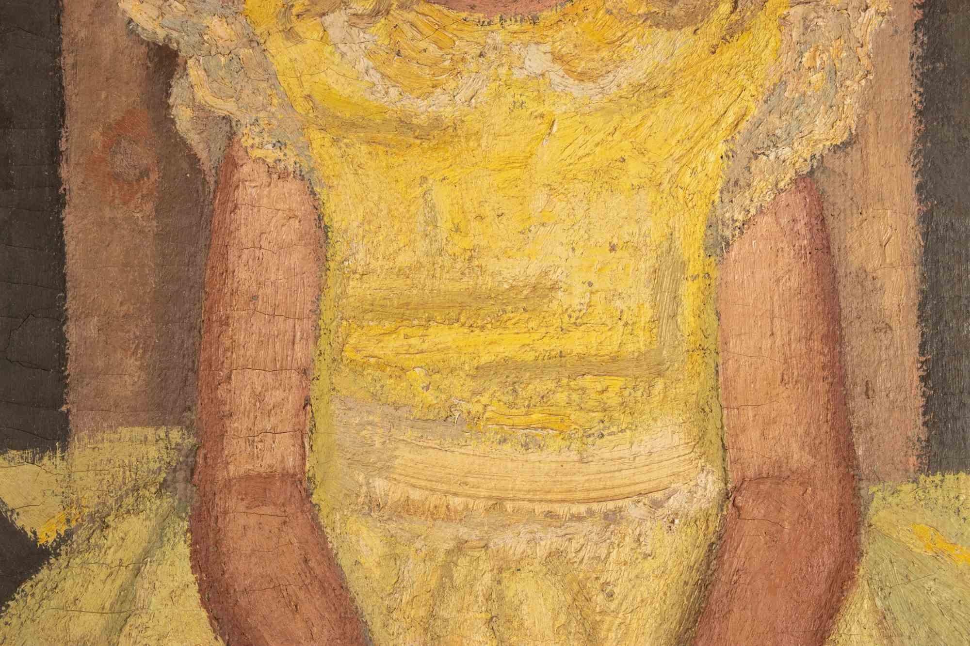 Ritratto con bambino - Dipinto a olio di Albin Sattler - Anni '70 in vendita 1