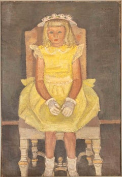 Portrait avec enfant - peinture à l'huile d'Albin Sattler, 1970
