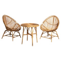 Albini 1950s Wicker Set of Armchairs and Coffee Table