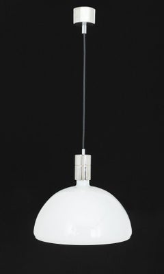 Franco Albini and Franca Helg White Glass Pendant Lamp, Chrome, Italy