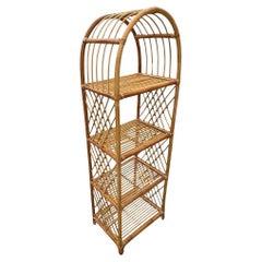 Albini-inspired Italian Boho Arched Rattan Etagere Shelf W/ Wicker Wrappings