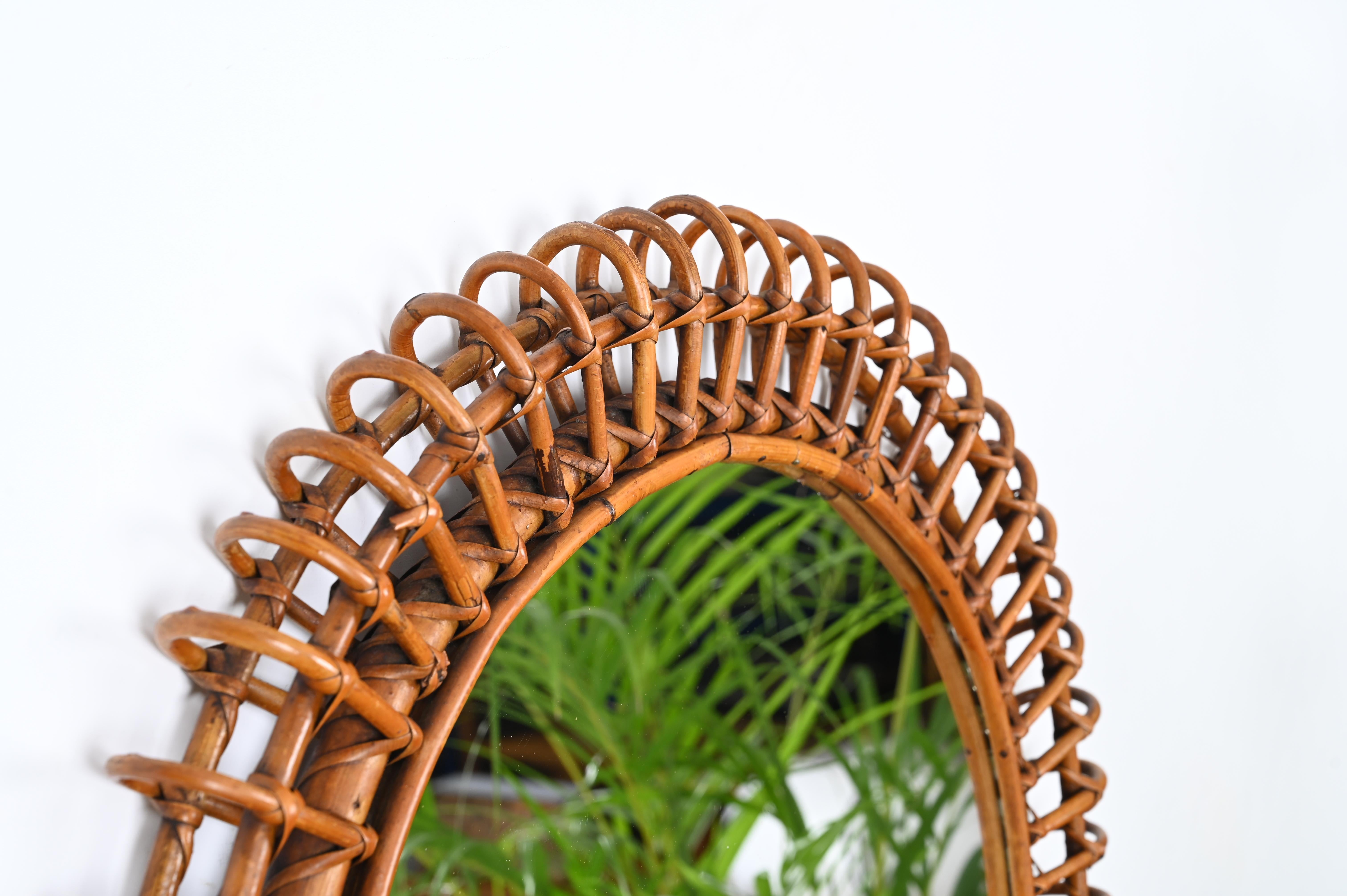 Albini Mid-Century French Riviera Bamboo and Rattan Round Italian Mirror, 1960s 7