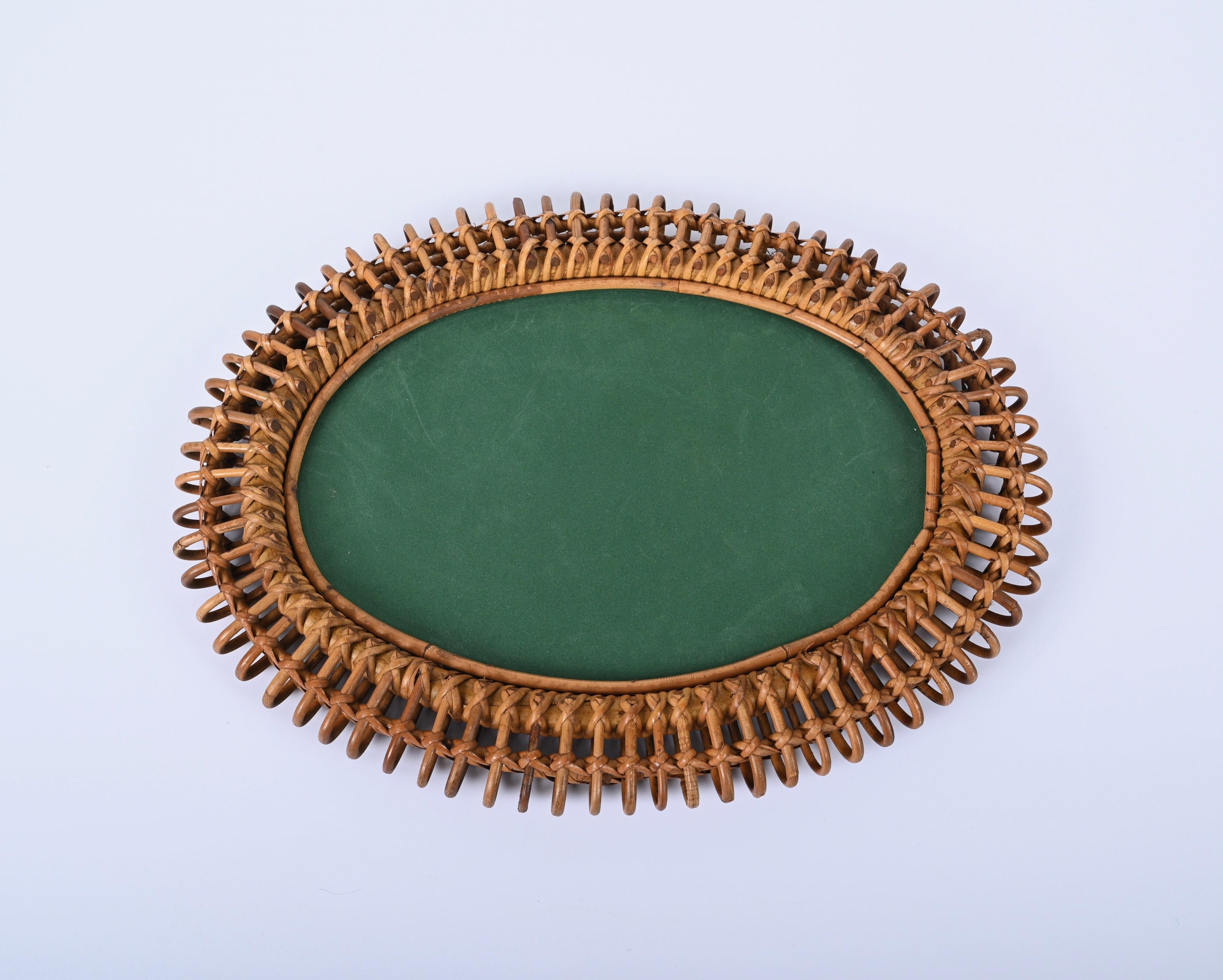 Albini Mid-Century French Riviera Bamboo and Rattan Oval Italian Mirror, 1960s 5