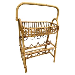 Albini Style Rattan Beistelltisch & Flaschenhalter mit Griff