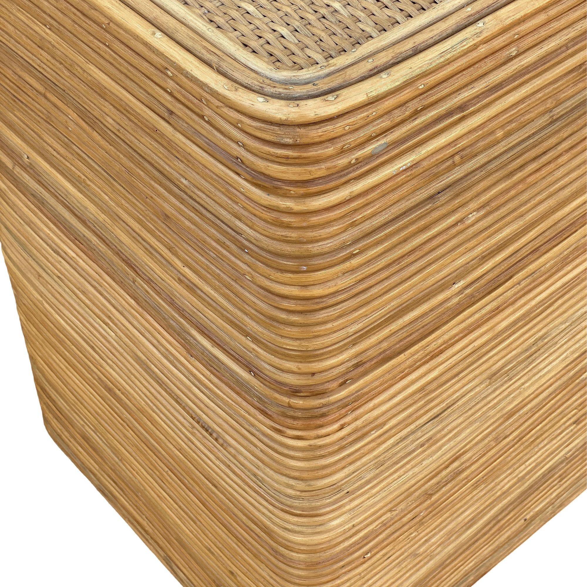 Albini Style Stacked Stick Reed Rattan Pedestal Dining Table w/ Glass top 4