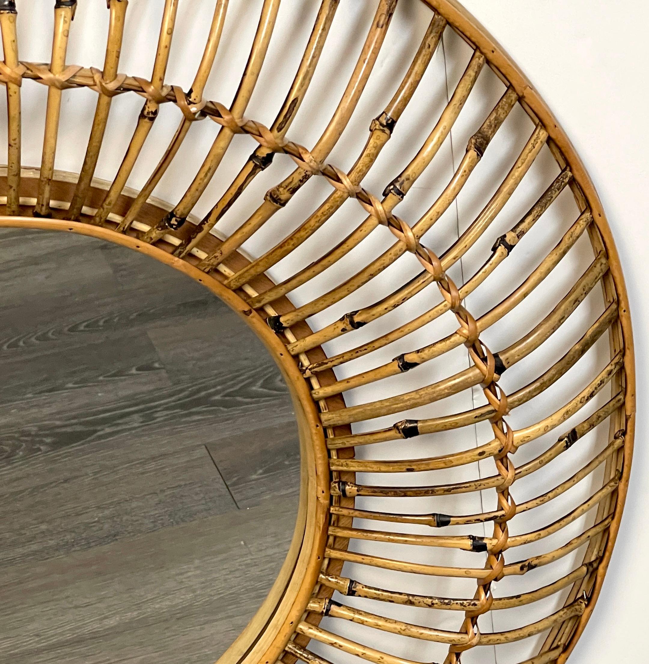 Albini Style Sunburst Bamboo & Rattan Mirror For Sale 2