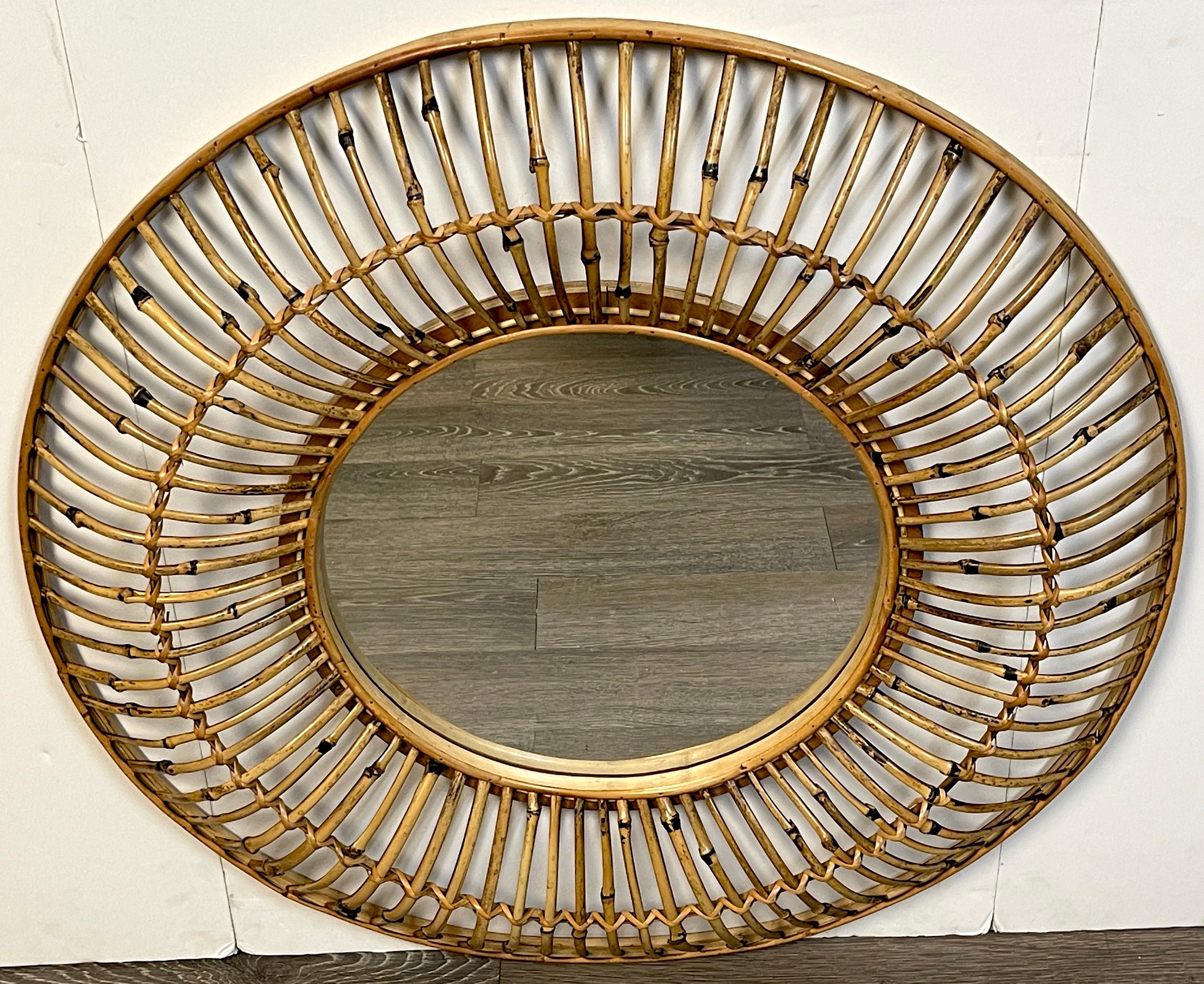 Albini Style Sunburst Bamboo & Rattan Mirror For Sale 1