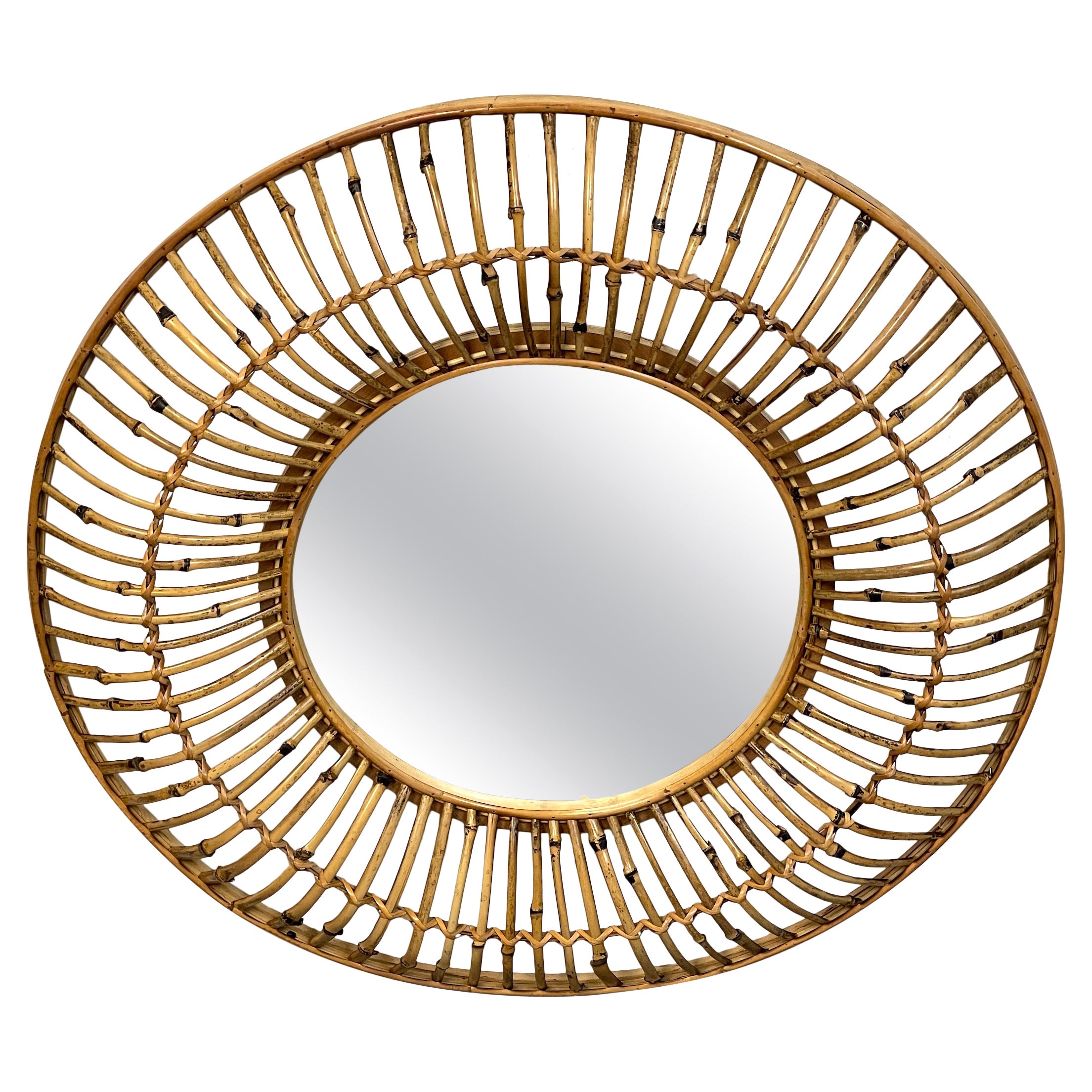 Albini Style Sunburst Bamboo & Rattan Mirror