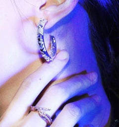 Albino Croc Hoops with Sapphires & Diamonds in 18ct White Gold