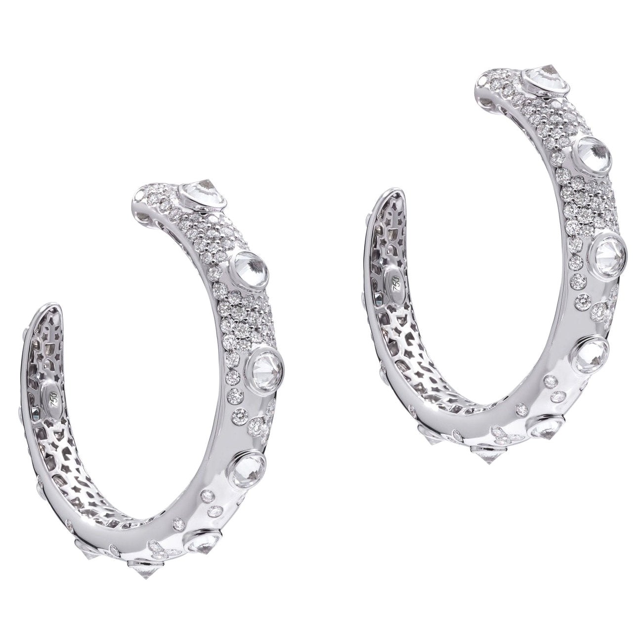 Albino Croc Hoops with Sapphires & Diamonds in 18ct White Gold For Sale