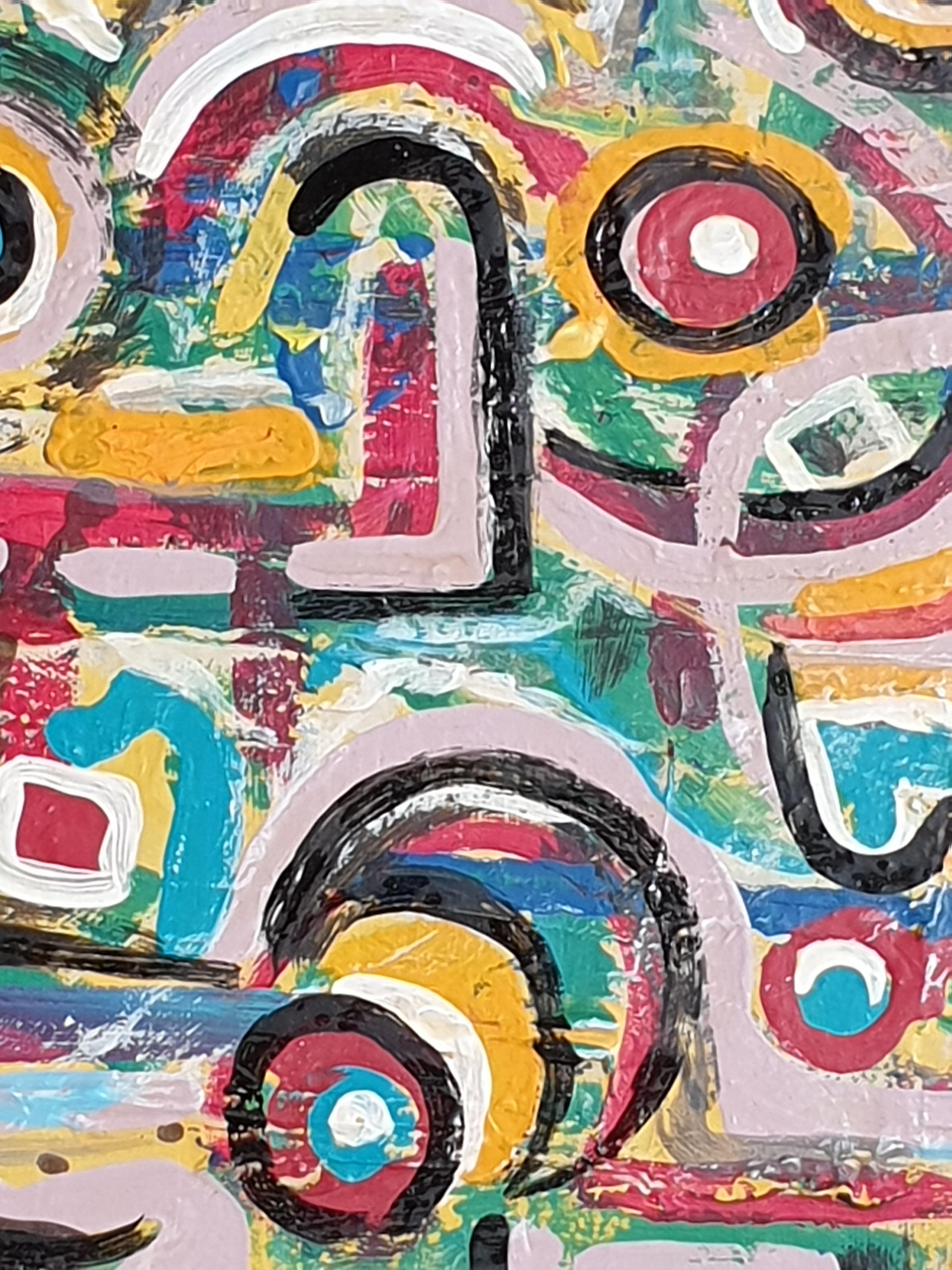 Olio su tela di espressionismo astratto contemporaneo. 'Les Origines du Langage' - Painting Espressionismo astratto di Albino Palamara 