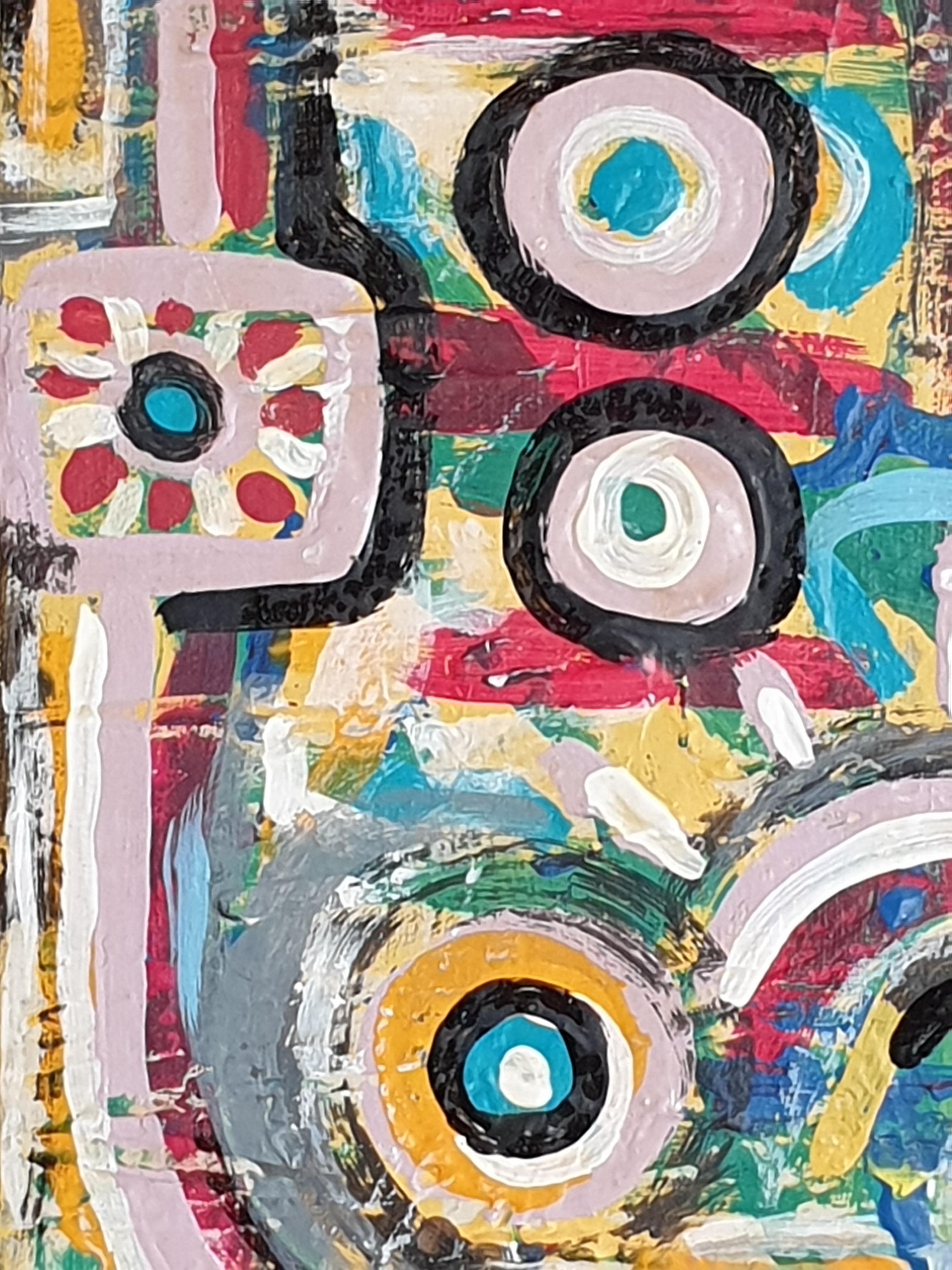 Olio su tela di espressionismo astratto contemporaneo. 'Les Origines du Langage' - Abstract Painting Beige di Albino Palamara 