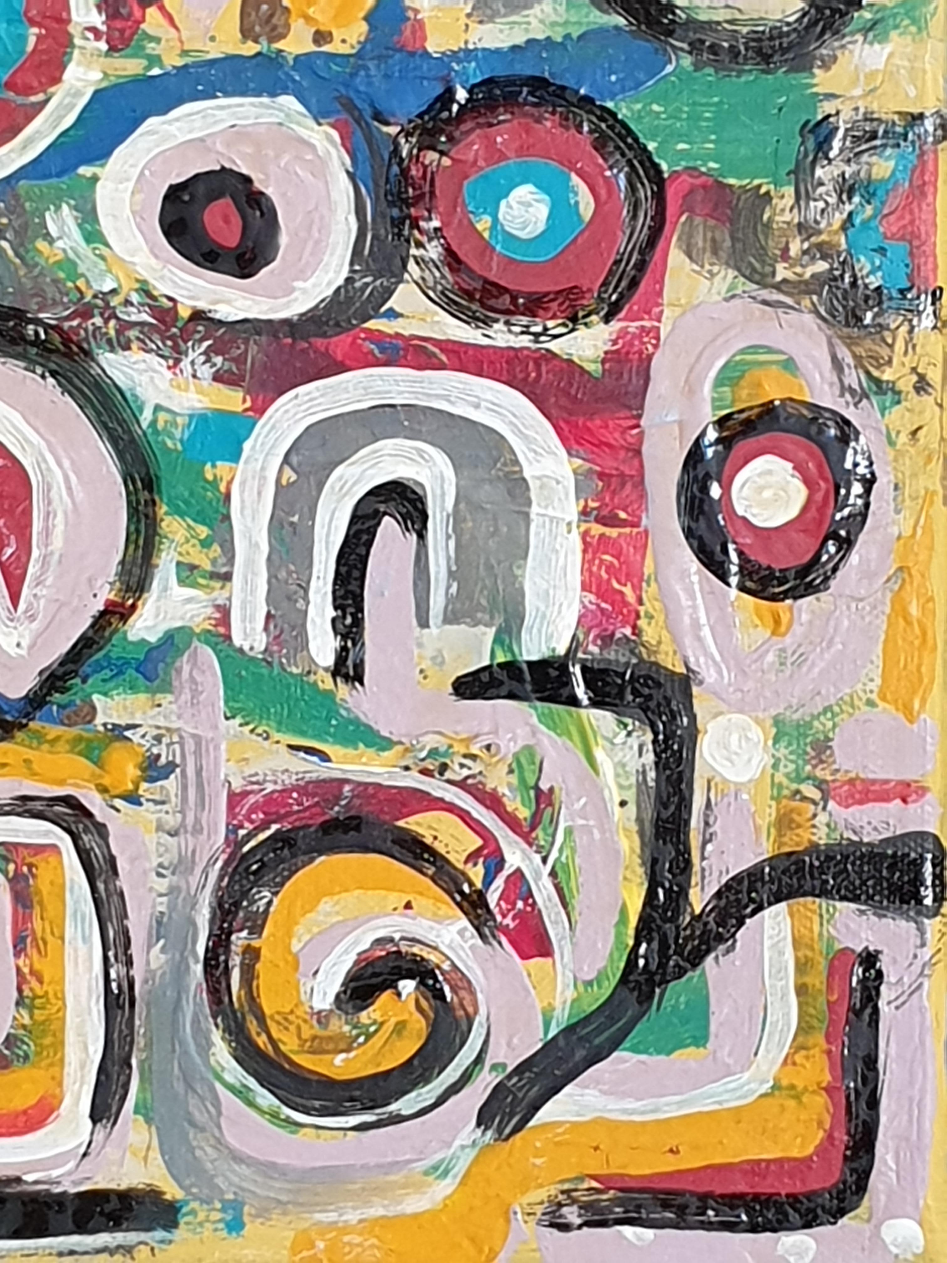 Acrilico e olio su tela dell'artista italiano Albino Palamara. Firmato sul retro. Titolo: Le Origini Linguistiche' (The Origins of Language)

Un'opera espressionista astratta straordinariamente colorata ed energica. Un'esplosione di forme e colori