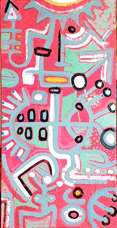 Huile sur toile contemporaine d'expressionnisme abstrait italien. Salutation au Soleil
