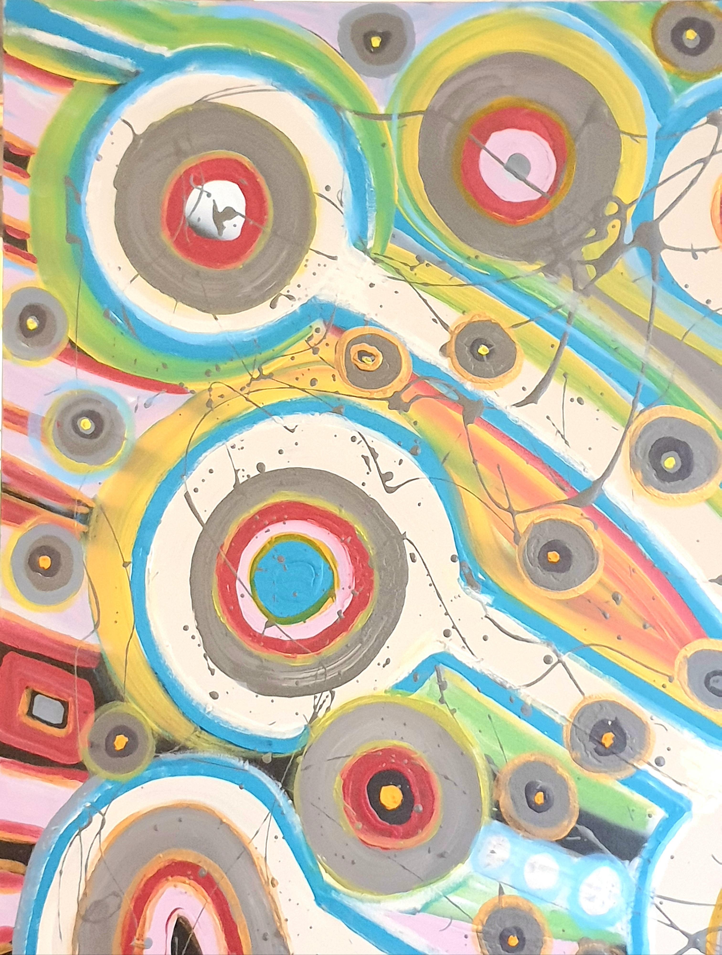 Acrilico astratto espressionista italiano su tela. 'Agrandissement Cellulaire'. - Abstract Painting Beige di Albino Palamara