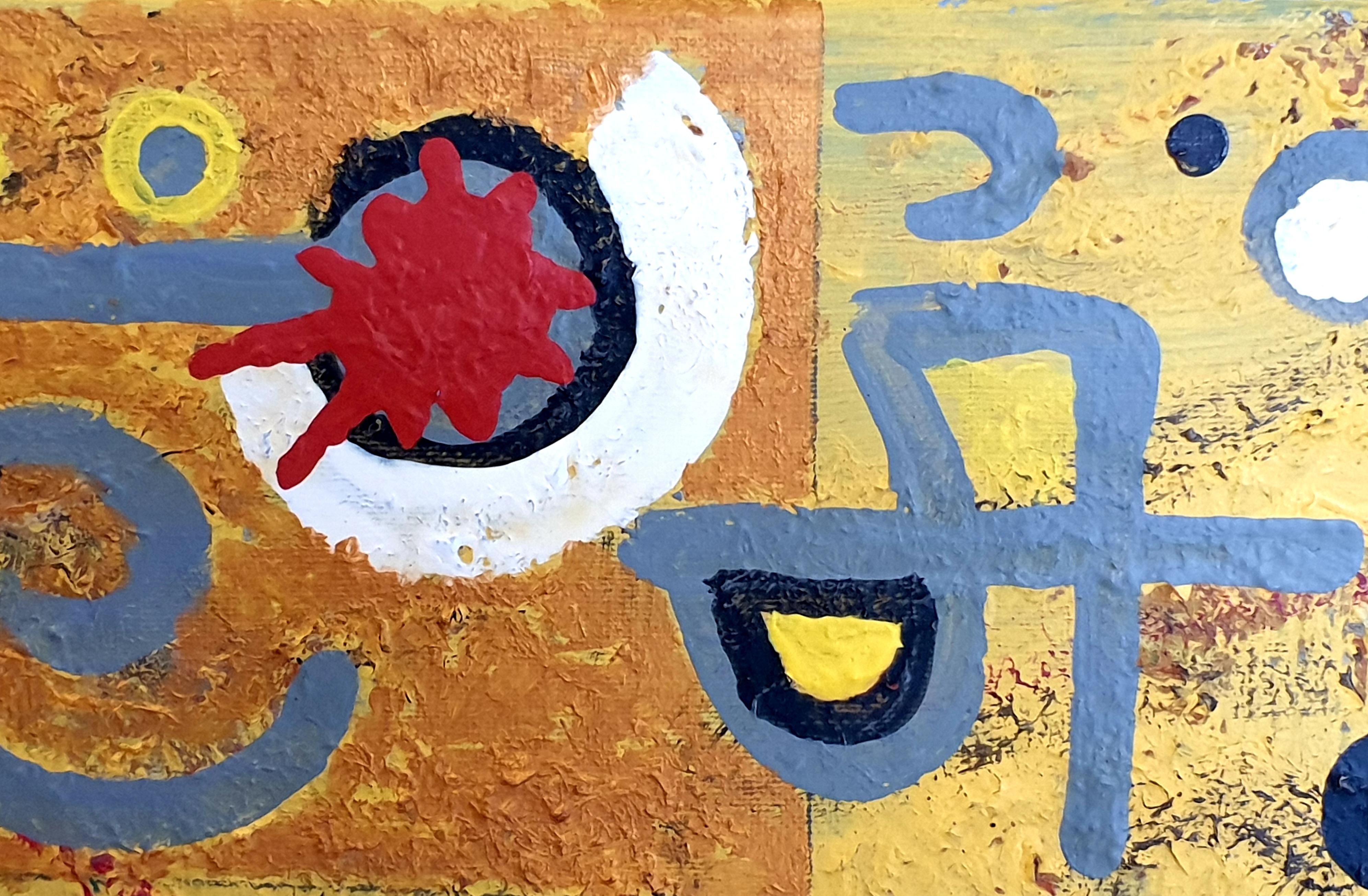 Acrílico y óleo expresionista abstracto contemporáneo sobre lienzo del artista italiano Albino Palamara. Firmado al dorso. Título: Le Origini Linguistiche