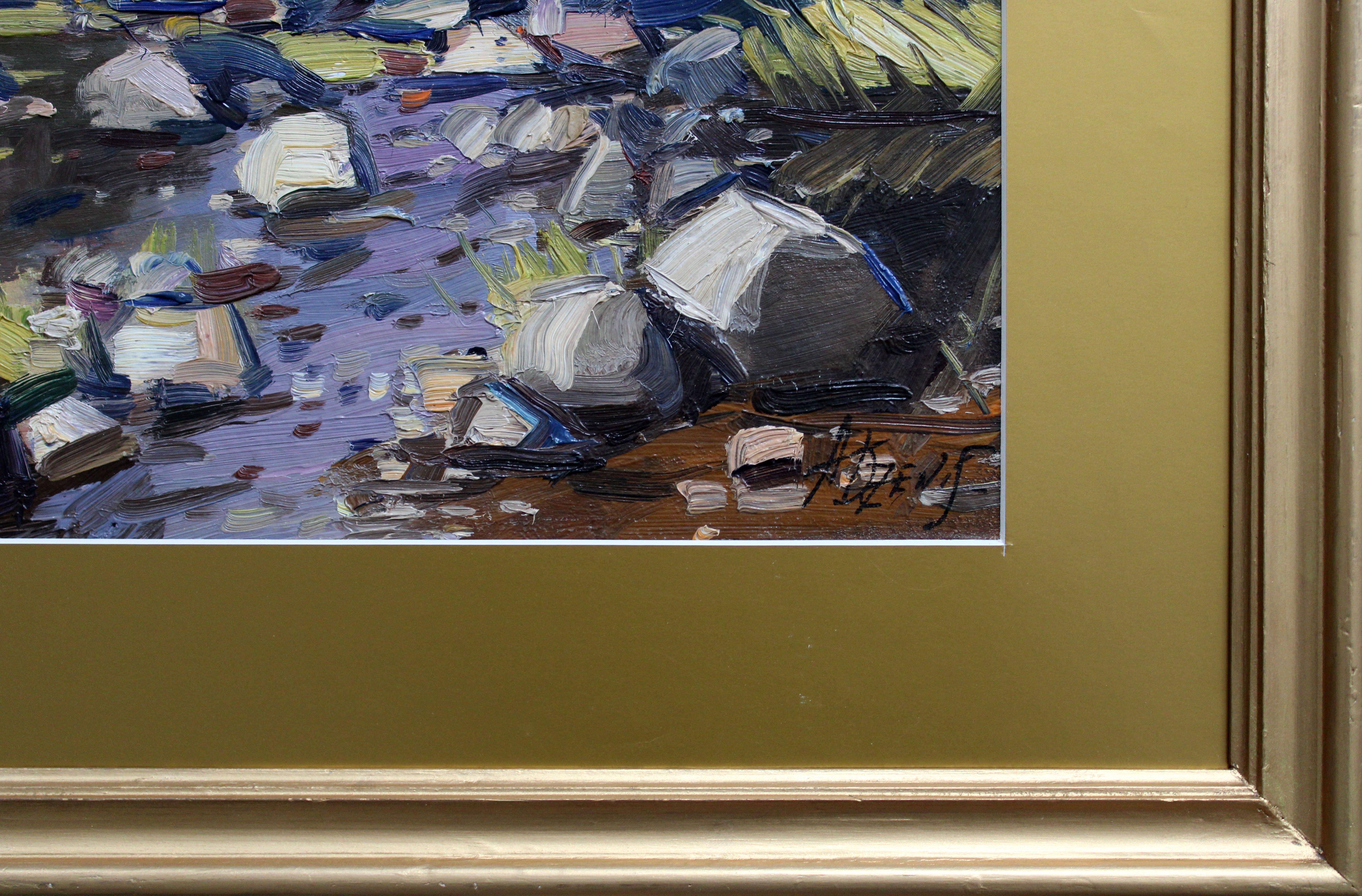 Gulf des Flusses. Öl auf Karton, 31.2x45.5 cm, Öl (Impressionismus), Painting, von Albins Dzenis 