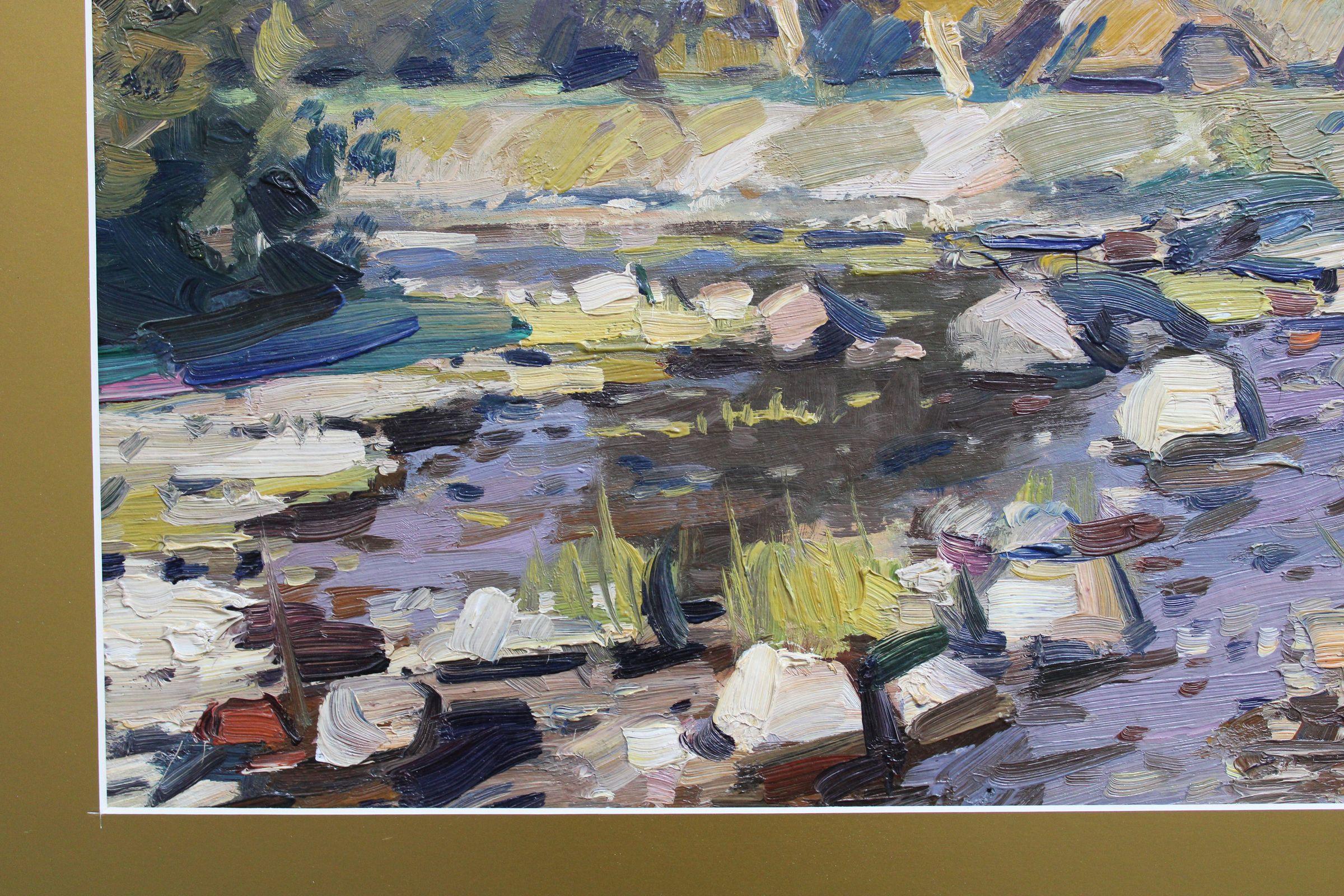 Golfo del río. Óleo sobre tabla, 31,2x45,5 cm - Interior Painting Gris de Albins Dzenis 