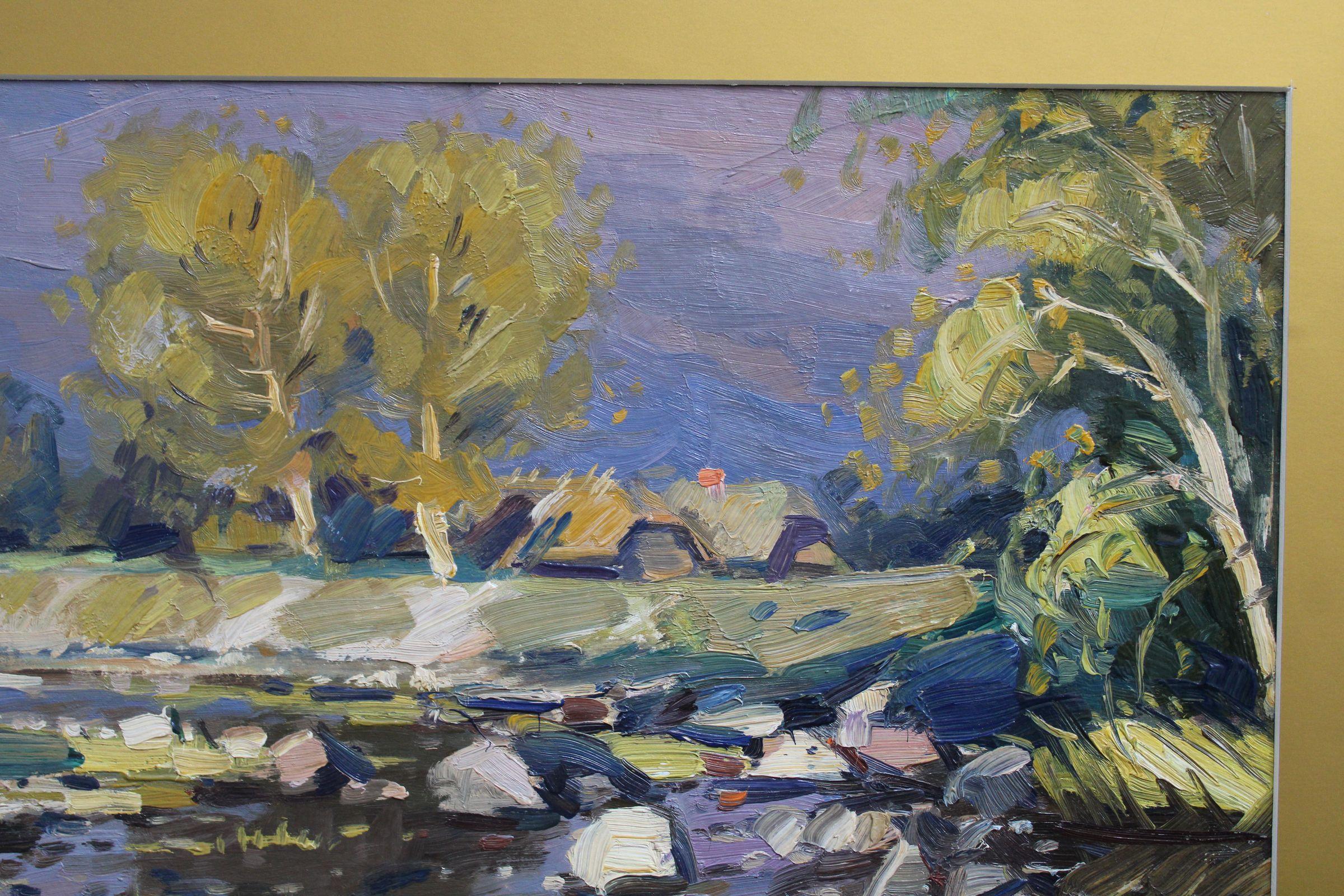 Gulf of the river. Oil on board, 31.2x45.5 cm For Sale 1