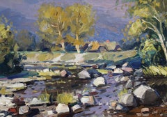 Vintage Gulf of the river. Oil on board, 31.2x45.5 cm