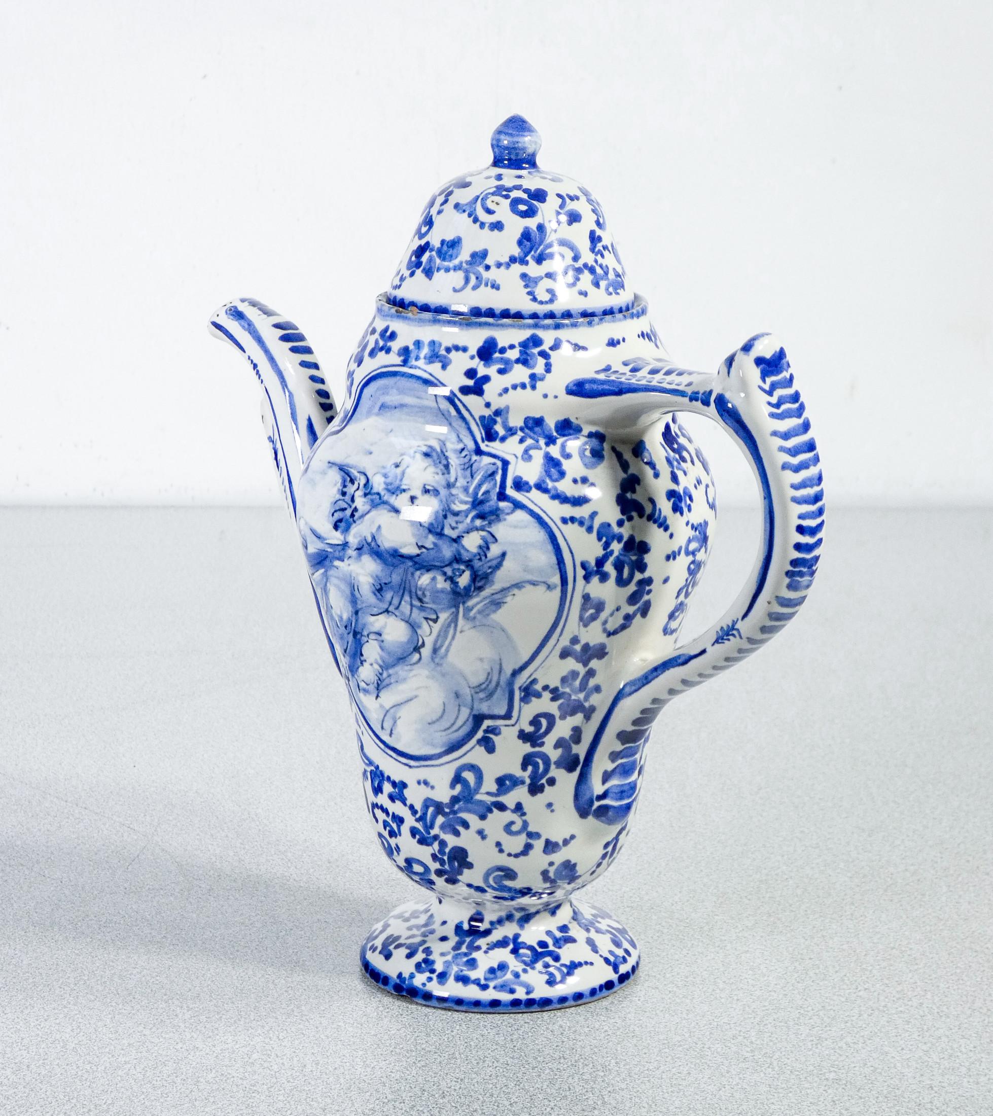 Italiano Brocca in ceramica di Albisola, dipinta a mano, Manifattura ALBA DOCILIA, Italia, inizio XX secolo in vendita