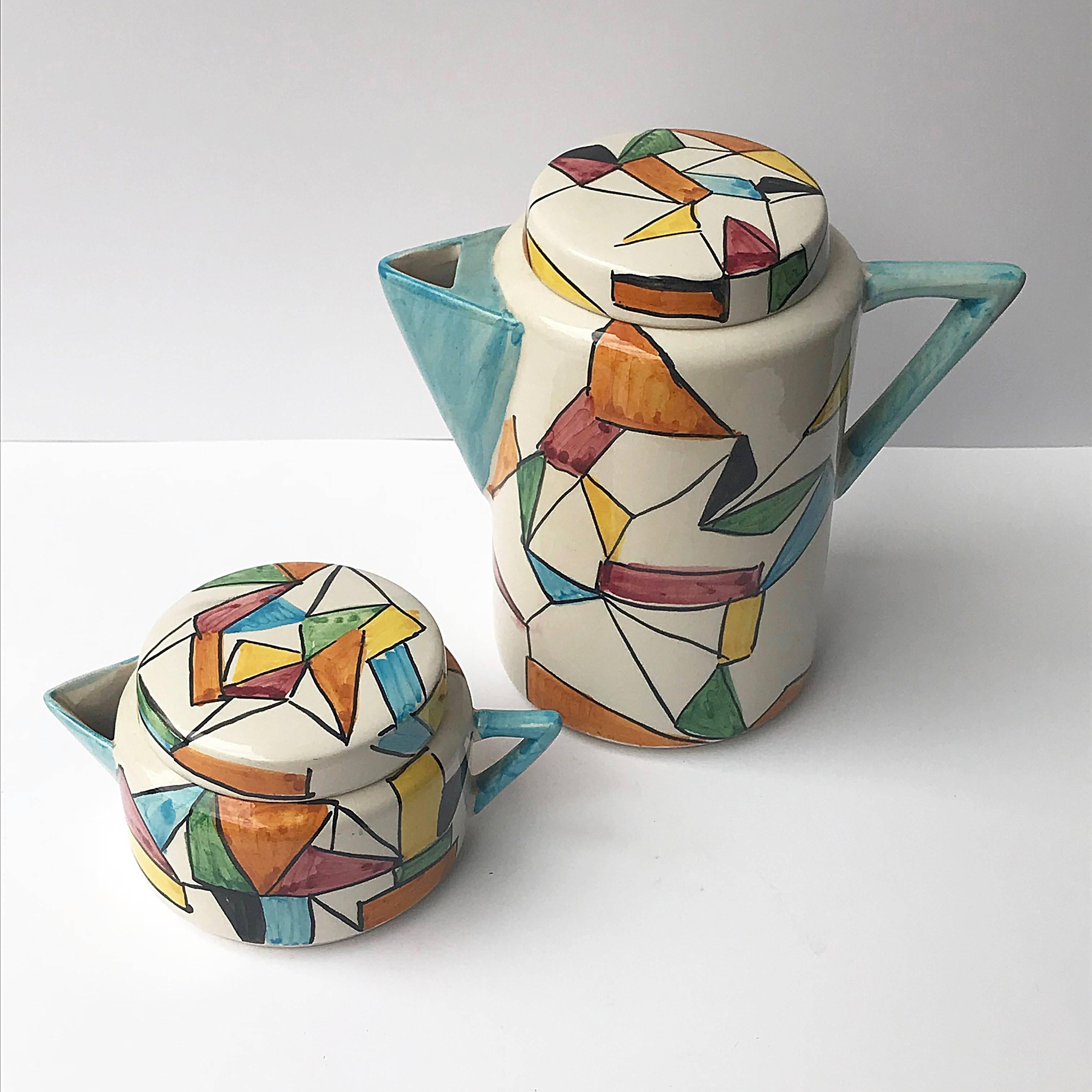 Mid-Century moderno Ceramica di Albisola San Giorgio, pittura futurista, latte e teiera, Italia, anni '60