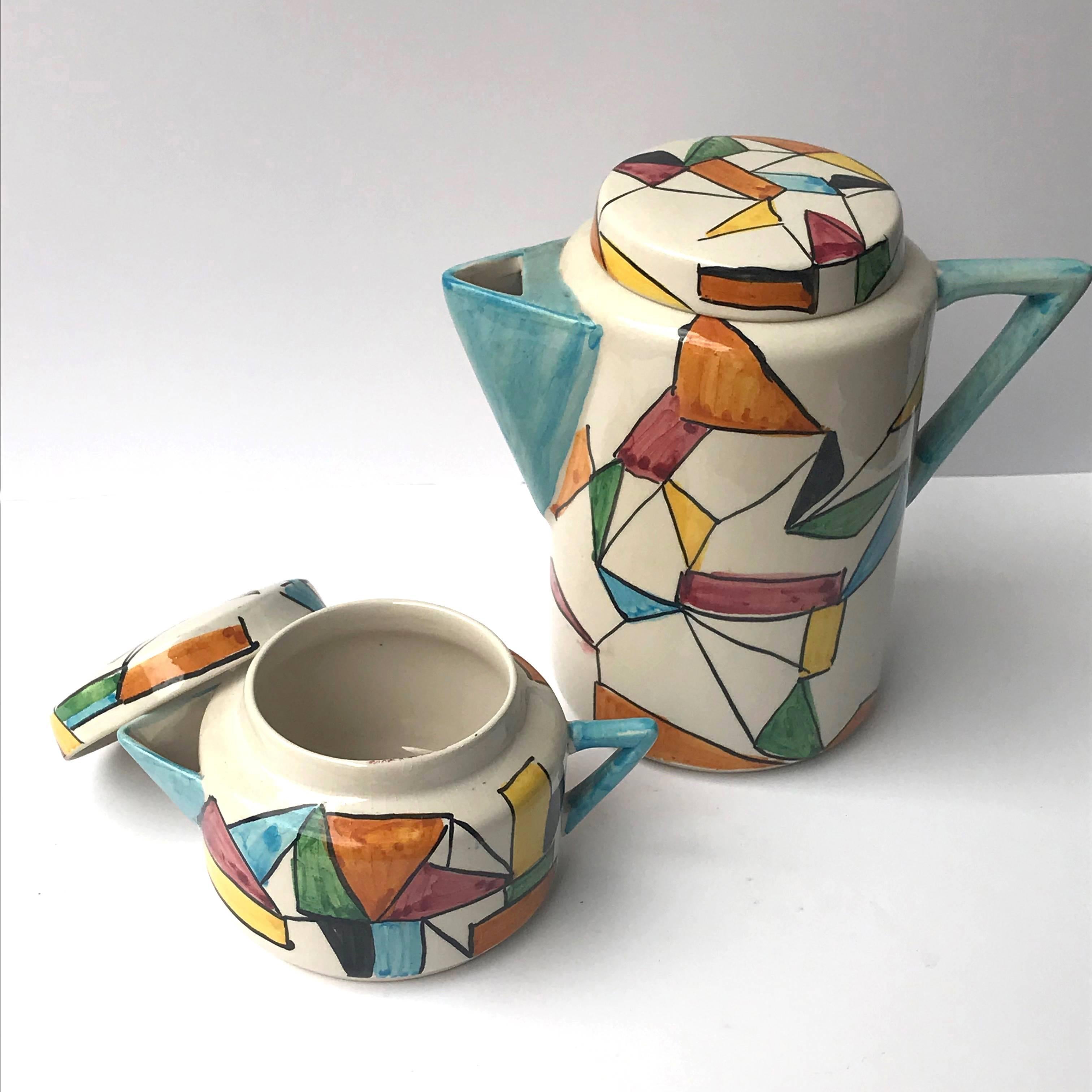 Dipinto Ceramica di Albisola San Giorgio, pittura futurista, latte e teiera, Italia, anni '60