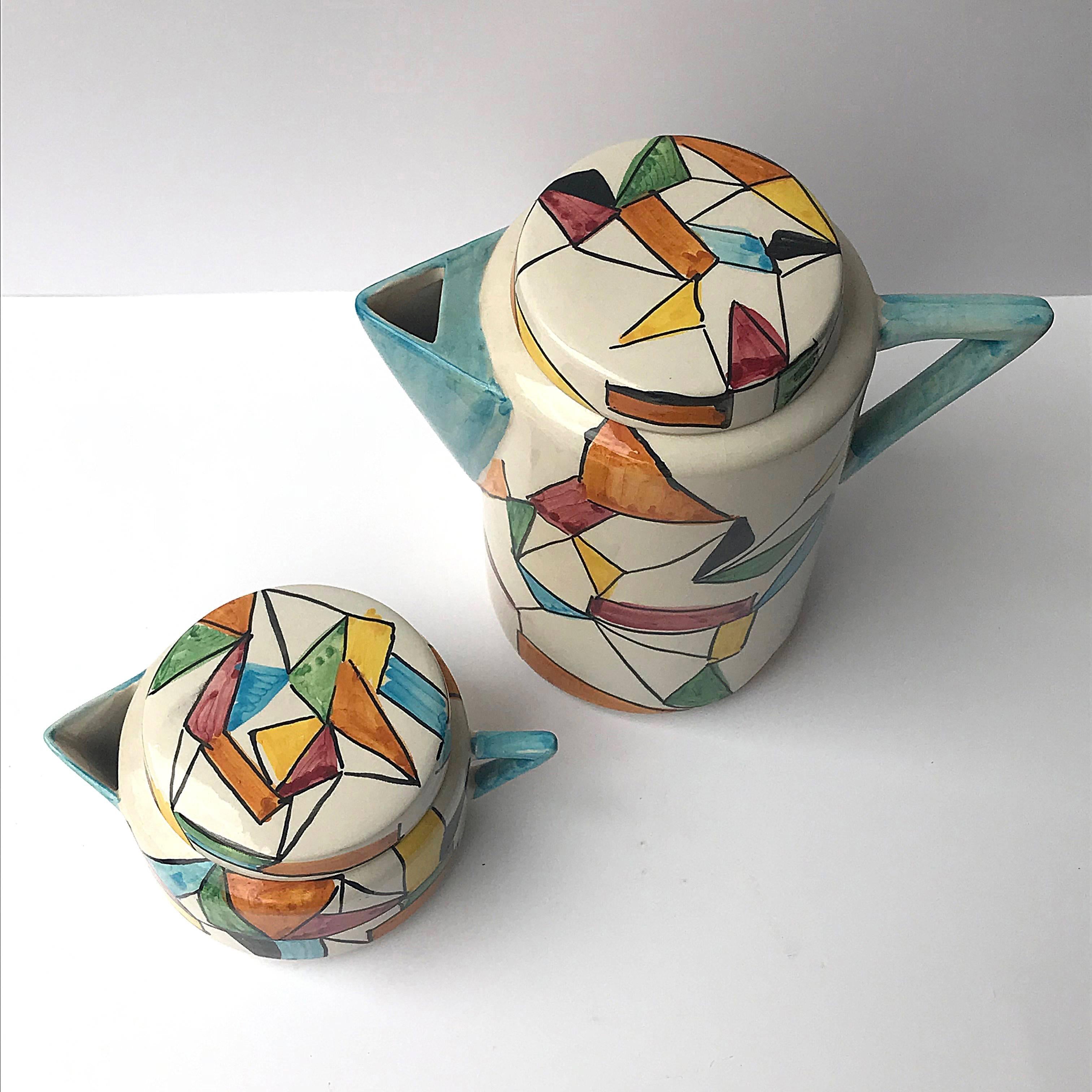 Ceramica di Albisola San Giorgio, pittura futurista, latte e teiera, Italia, anni '60 In condizioni buone a Roma, IT