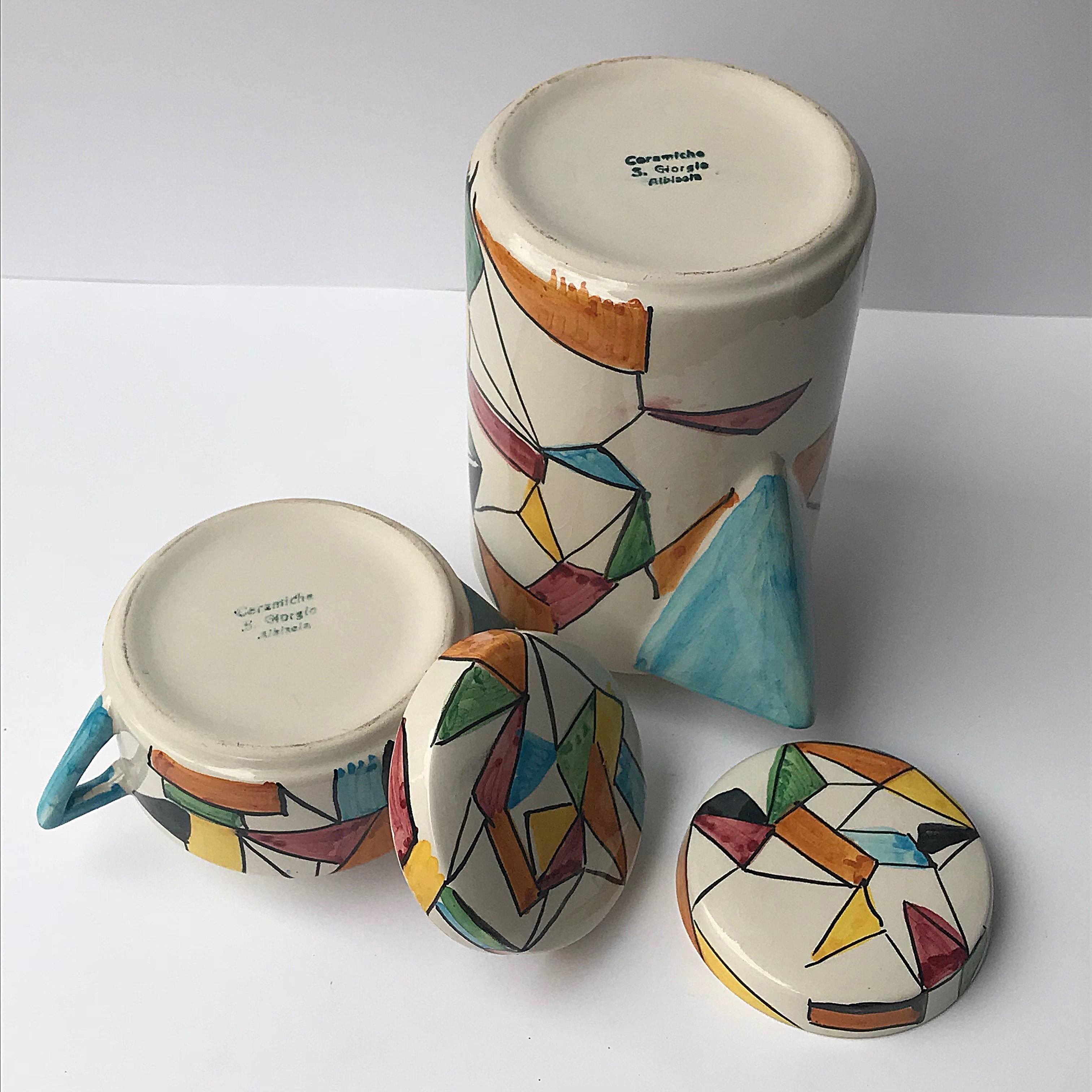 Ceramica di Albisola San Giorgio, pittura futurista, latte e teiera, Italia, anni '60 1