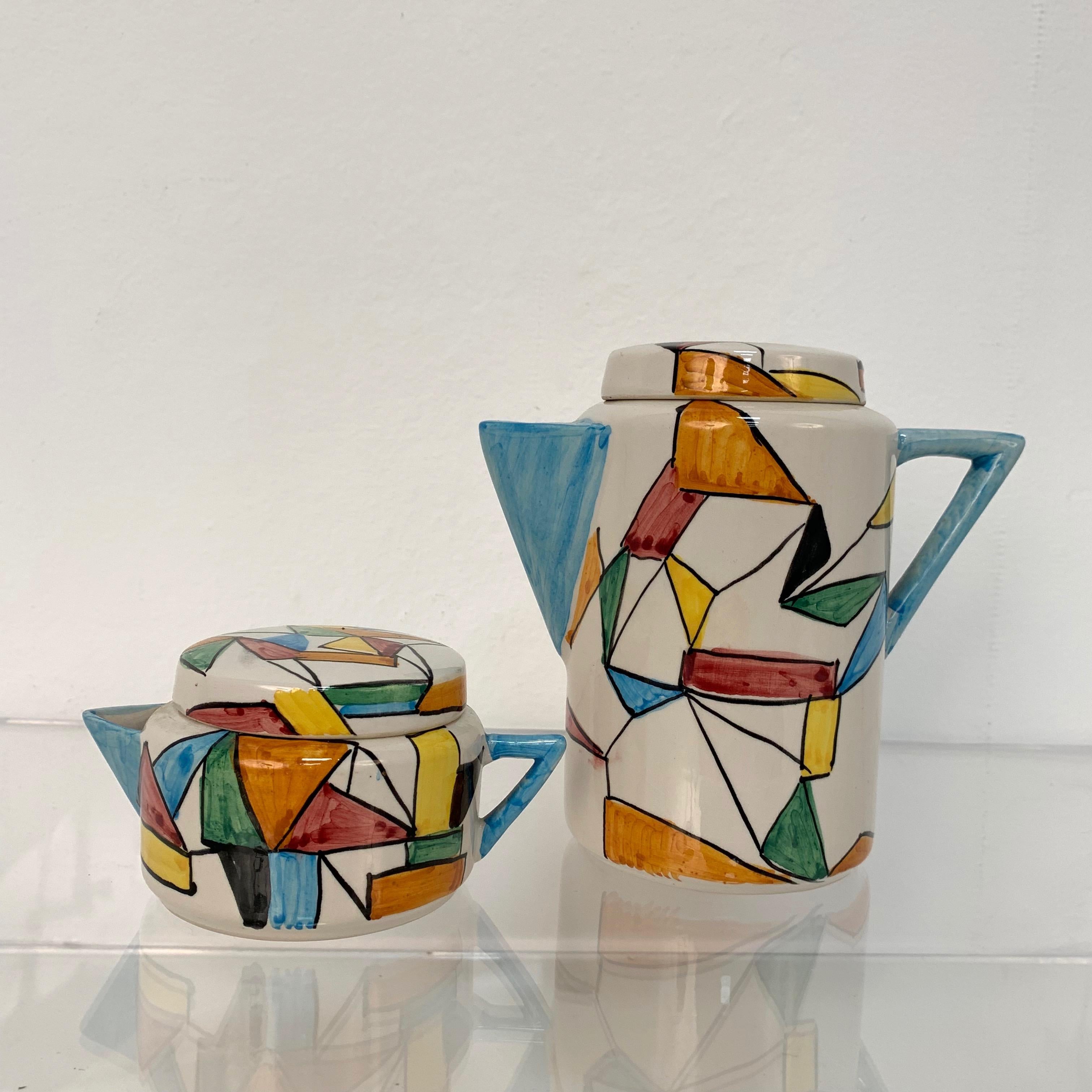 Italiano Ceramica di Albisola San Giorgio, pittura futurista, latte e teiera, Italia, anni '60