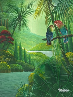 Bird & Birdie 16"x12" Original Haitian Contemporary Painting