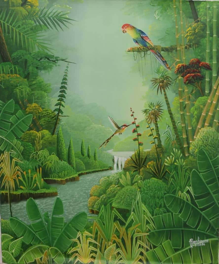Albott Bonhomme Animal Painting - Simanga Bird Pecking - Contemporary 24"x20" Acrylic on Canvas Painting 