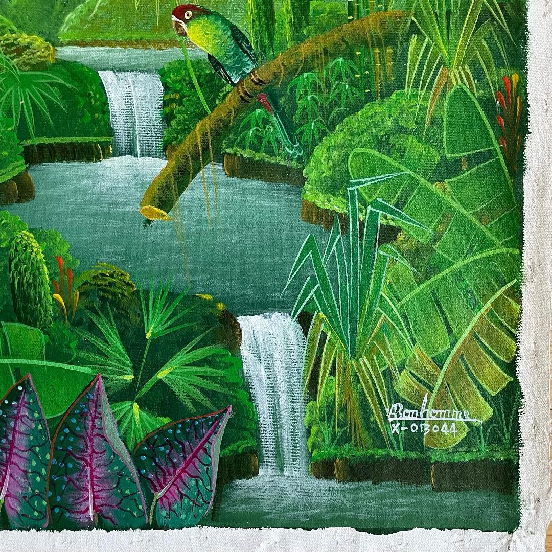 Tres pájaros y cascadas- Pintura original contemporánea - Painting de Albott Bonhomme
