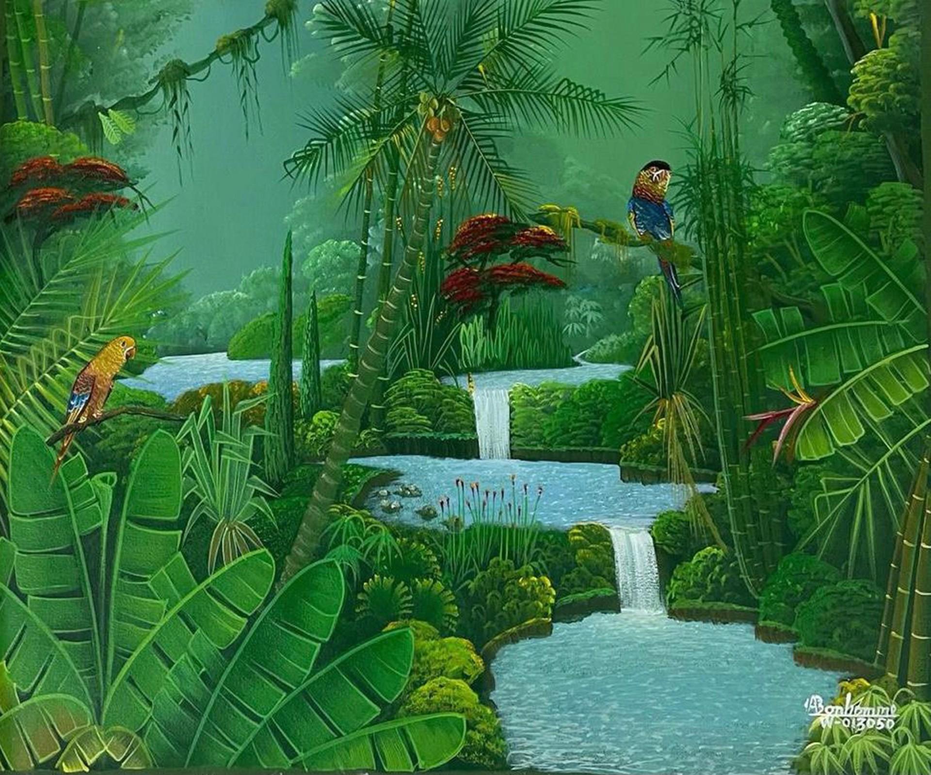 Albott Bonhomme Animal Painting - Jungle with Birds and Cascades #13MFN