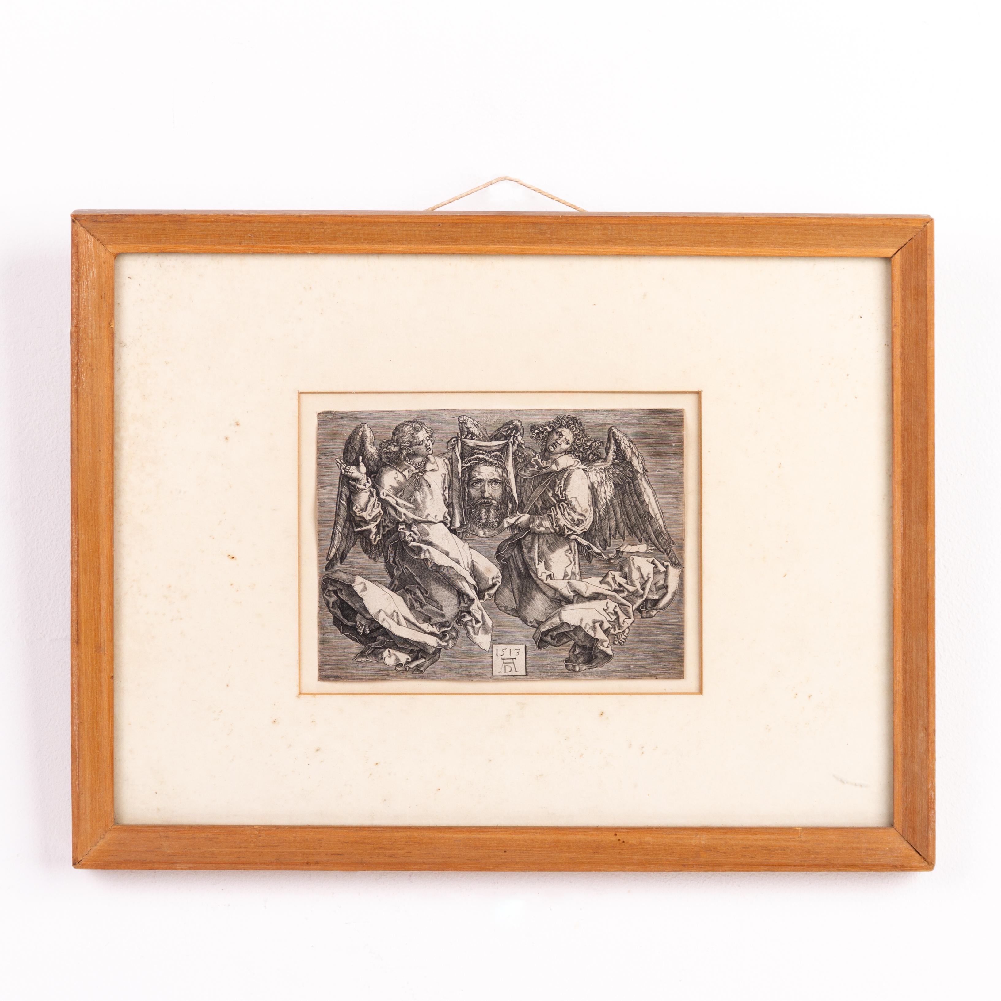 Albrecht Dürer 16e siècle Gravure de maître ancienne Le Sudarium de Sainte Véronique
Bon état général, encadré et monté sous verre de protection.

Daté et signé dans la plaque avec le monogramme de l'artiste sur une tablette en bas au centre.

Une