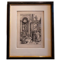 Albrecht Dürer, Le passage du temple de Marie, 1511, gravure sur bois sur papier, encadré