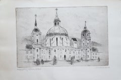 Ettal Abbey /// German Modern Etching Architecture Church Building City Scene
