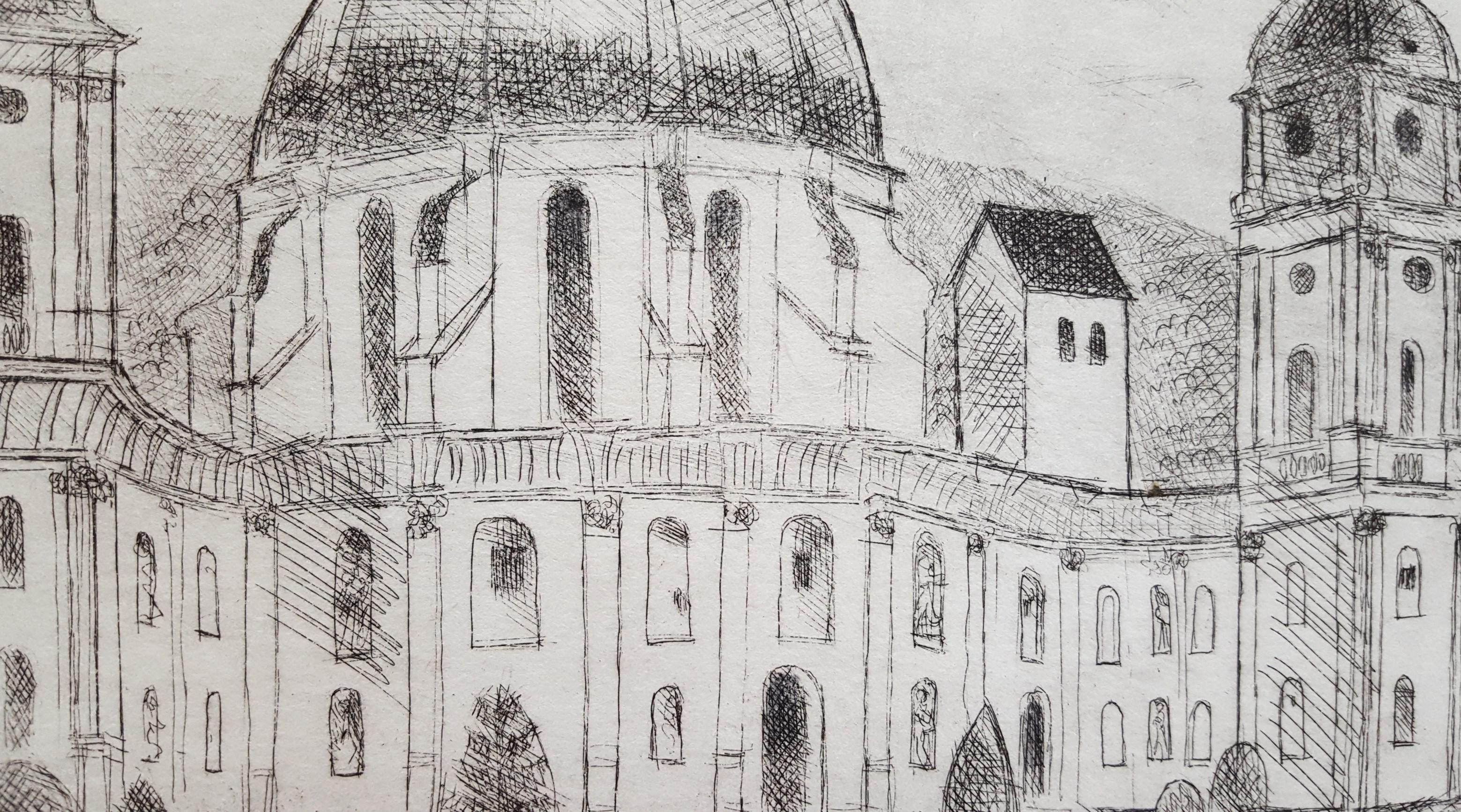 Ettal Abbey /// German Modern Etching Architecture Church Building City Scene im Angebot 3